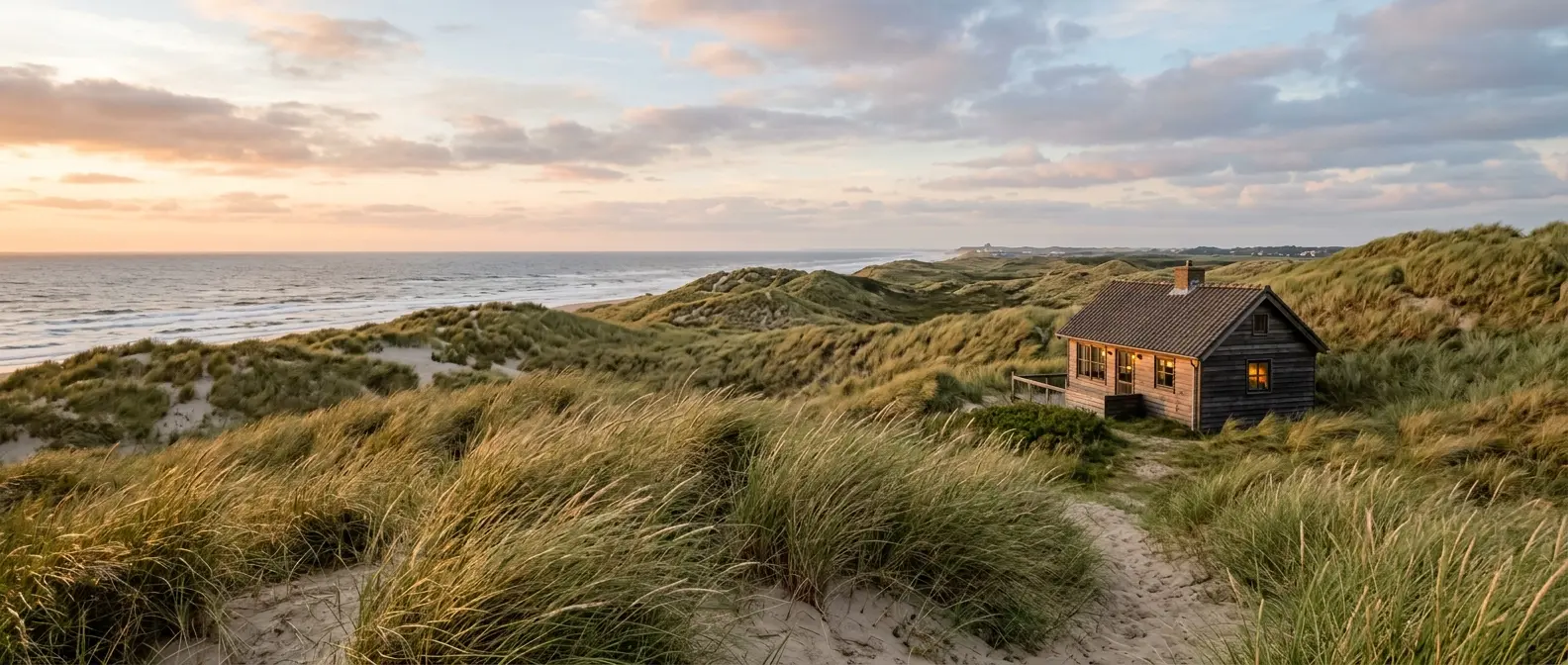 Houten vakantiehuisje tussen de duinen bij Domburg