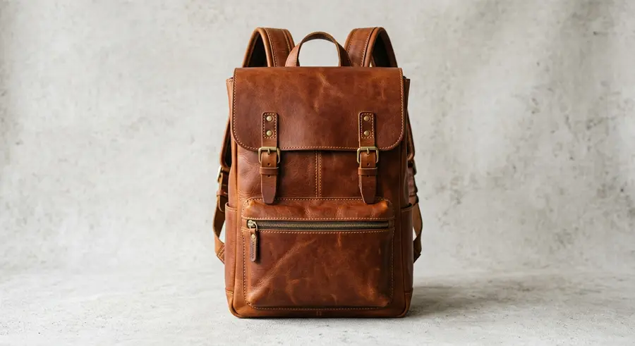 Cognac leren rugzak, voorkant