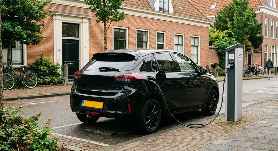 Zwarte Opel Corsa Electric aan de laadpaal
