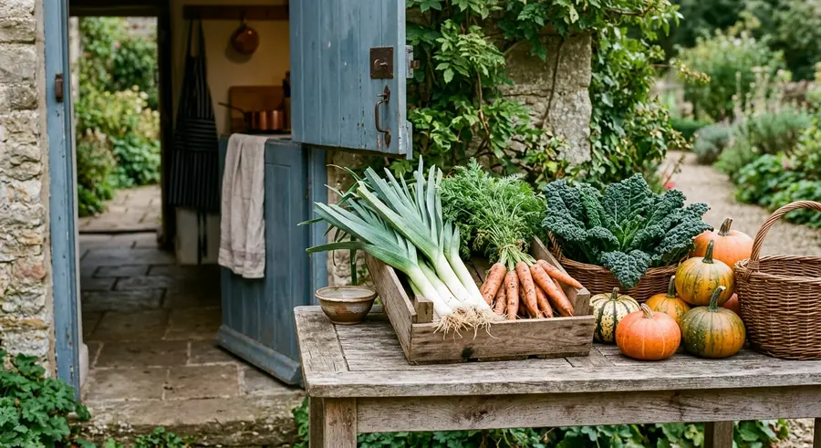 Kisten prei, wortel, boerenkool en pompoen van de tuinderij