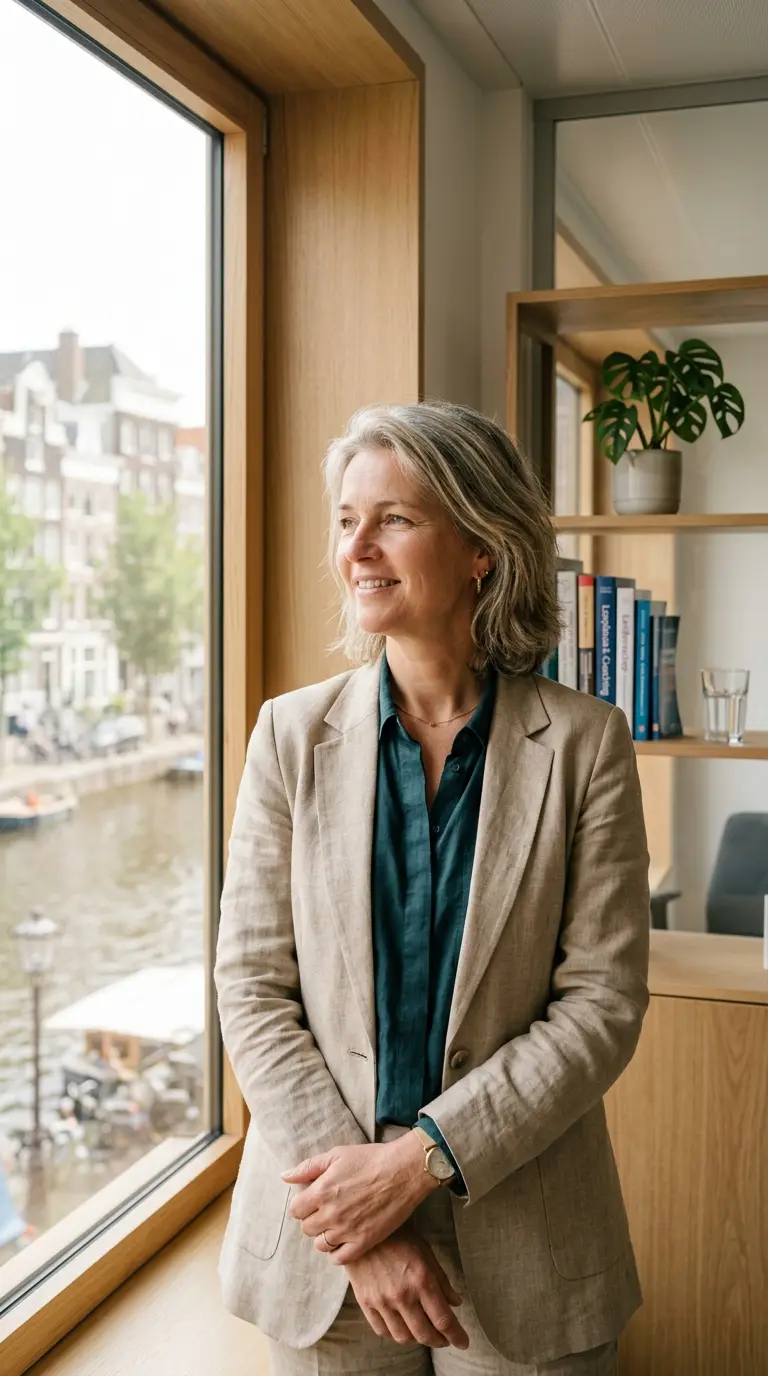 Ilse Vermaat bij het raam van haar praktijk