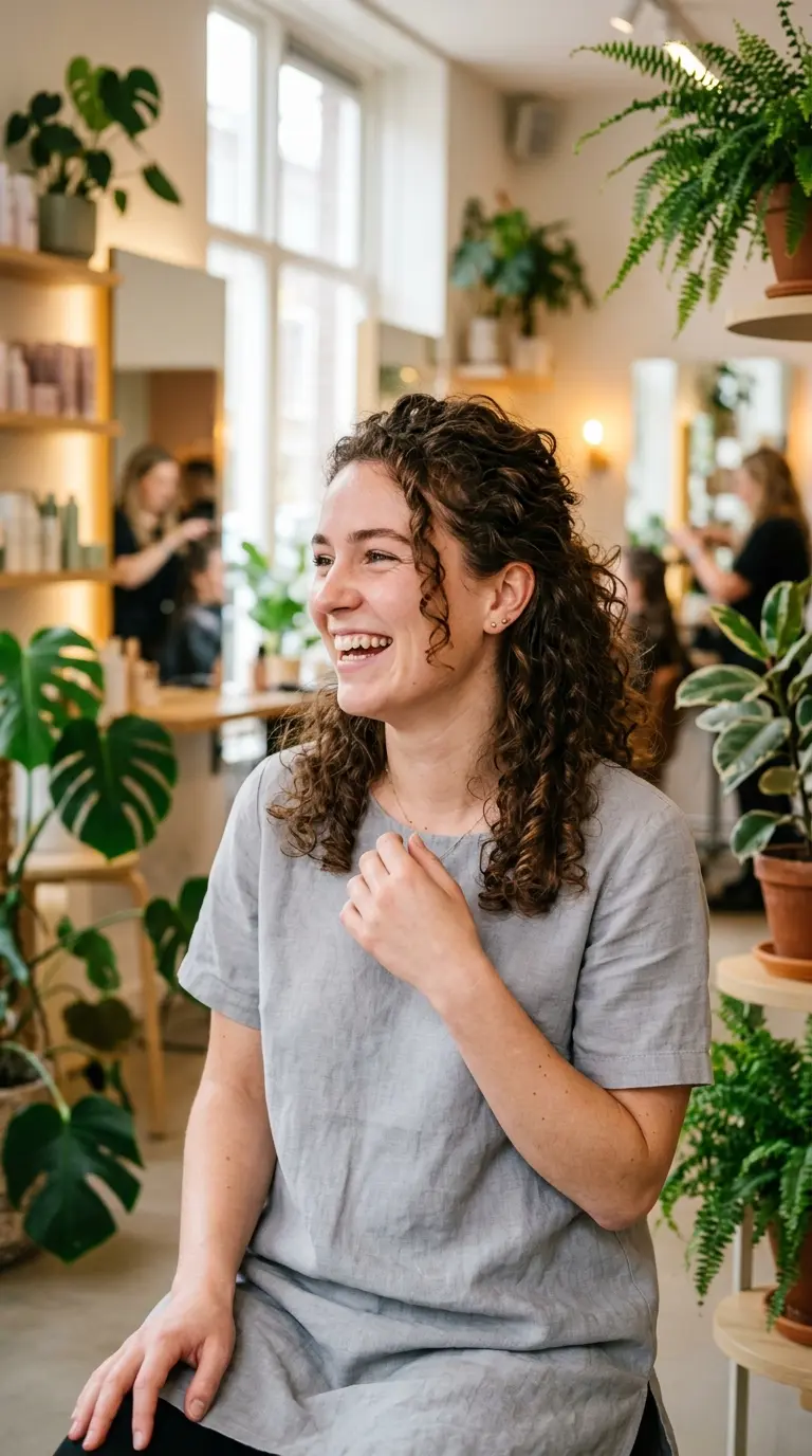Noor Bakker lacht in de salon