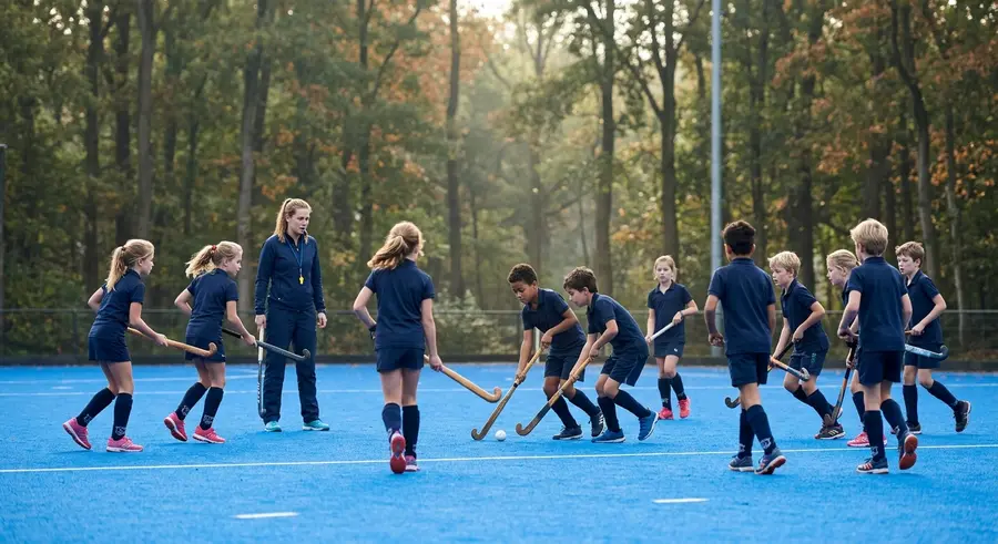 Jeugdtraining met een trainster op het blauwe veld