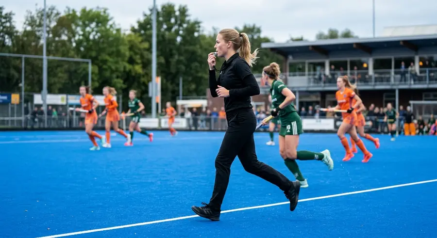 Scheidsrechter fluit tijdens een wedstrijd