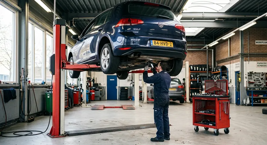 Auto op de brug in de werkplaats