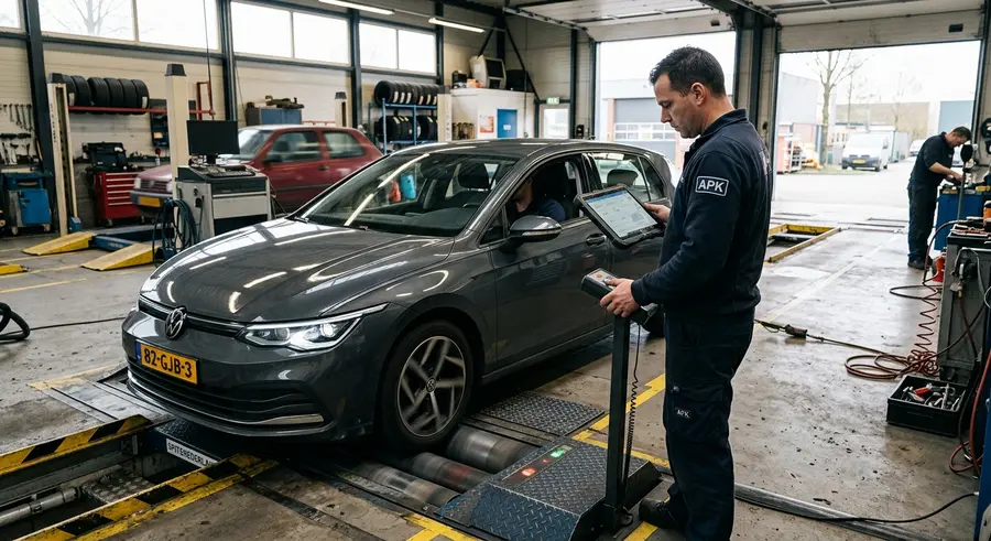 Auto op de remmentestbank tijdens een APK-keuring
