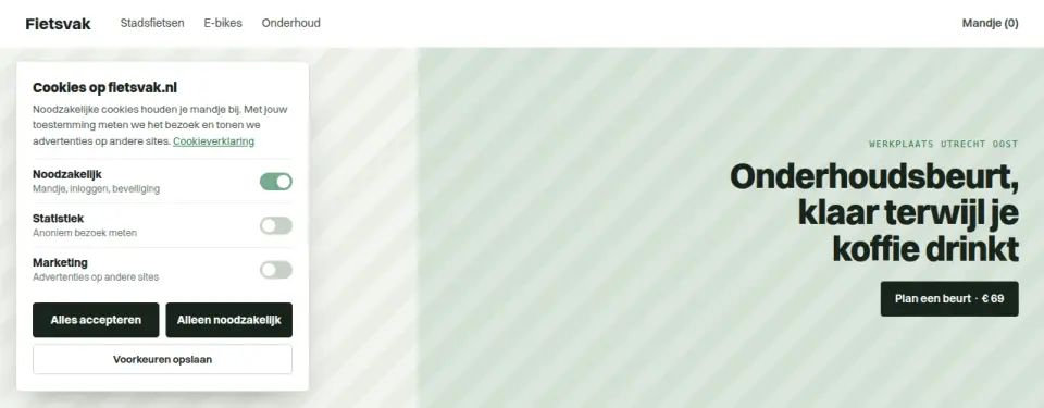 Cookiebanner als hoekkaart