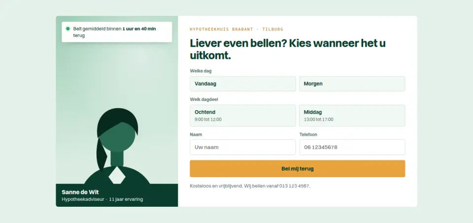 Terugbelverzoek met tijdvakken