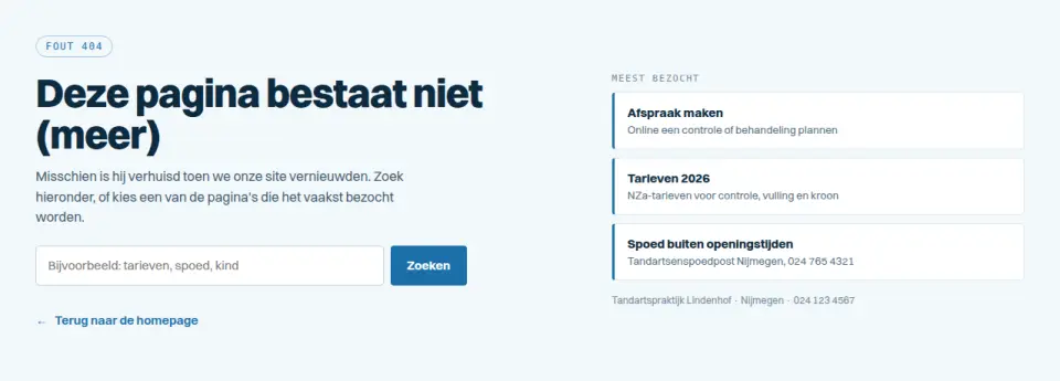 404 met zoekveld en populaire pagina's