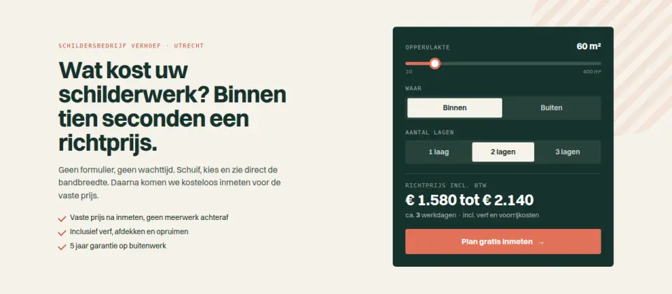 Hero met prijsindicatie-calculator