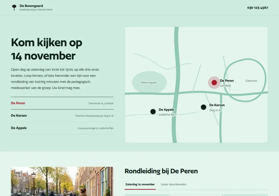 Landingspagina open dag · Kinderopvang De Boomgaard, Utrecht