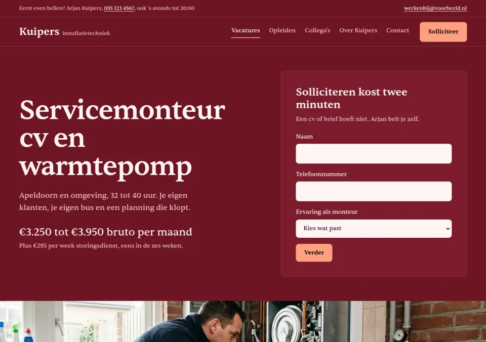 Vacaturepagina servicemonteur · Kuipers Installatietechniek, Apeldoorn