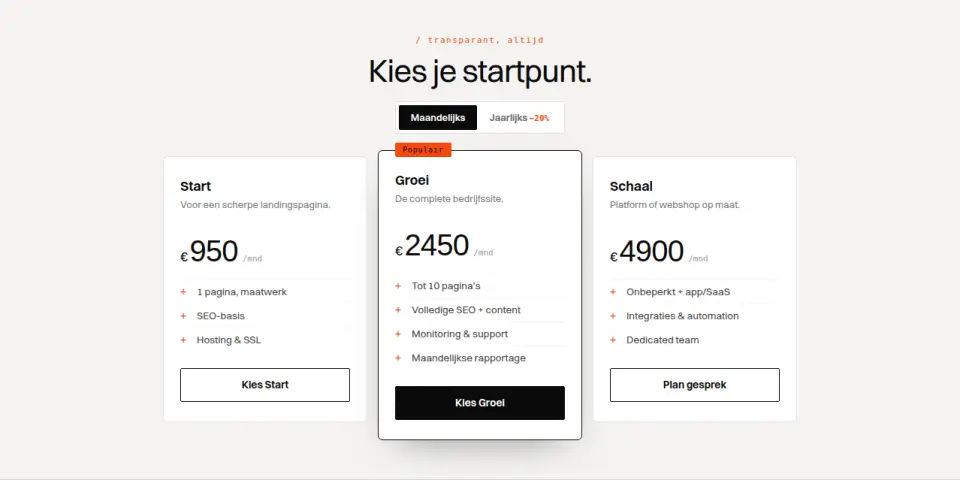 Prijzen in 3 pakketten