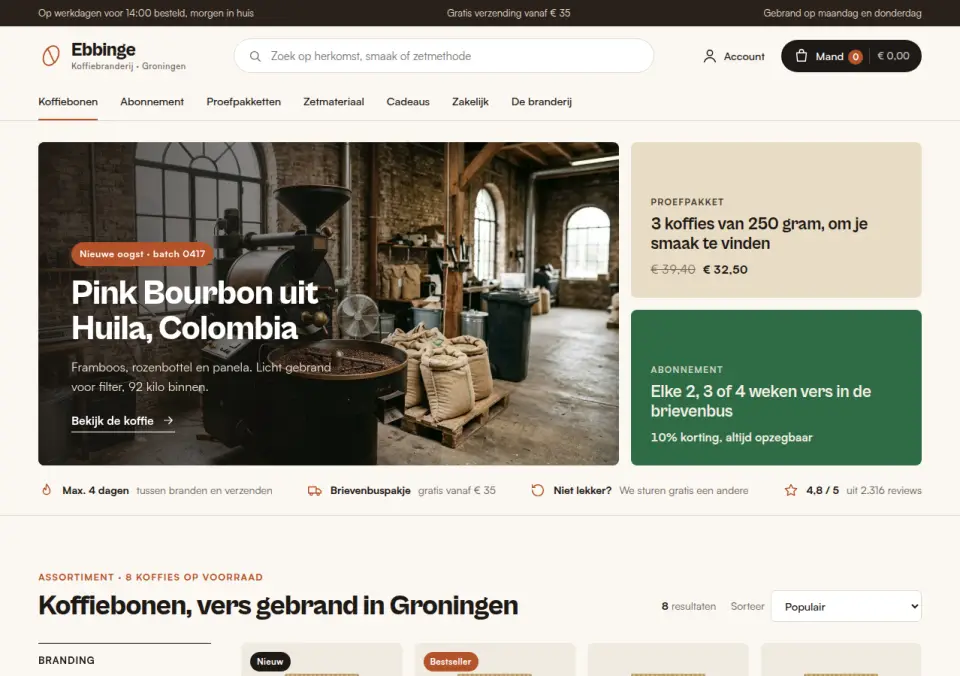 Ebbinge Koffiebranderij · webshop, Groningen