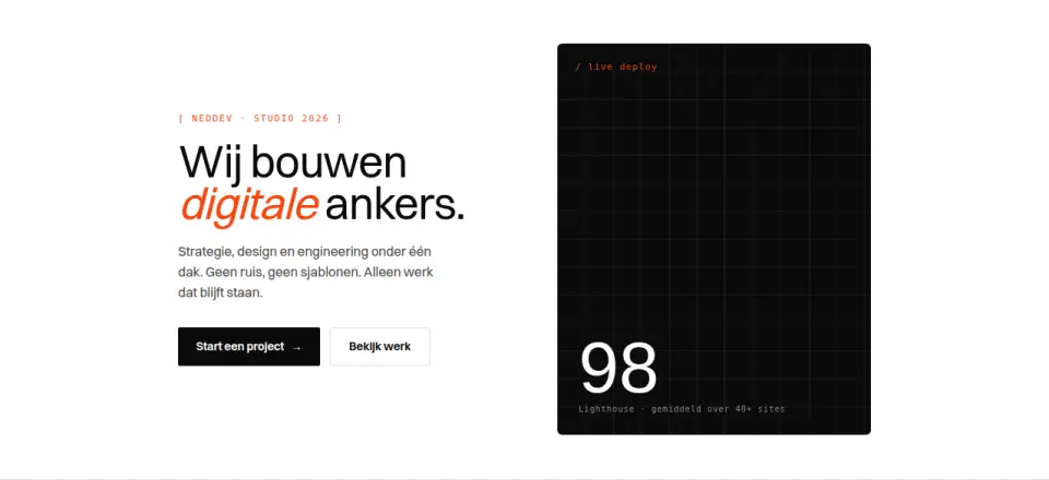 Split hero: tekst links, beeld rechts