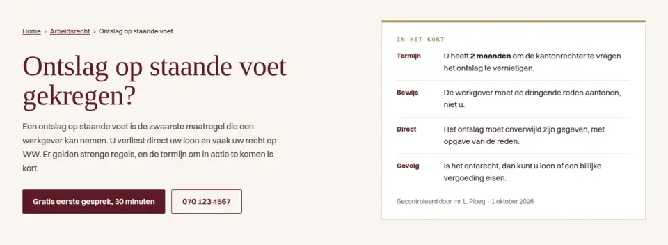 Subpagina-hero met "In het kort"